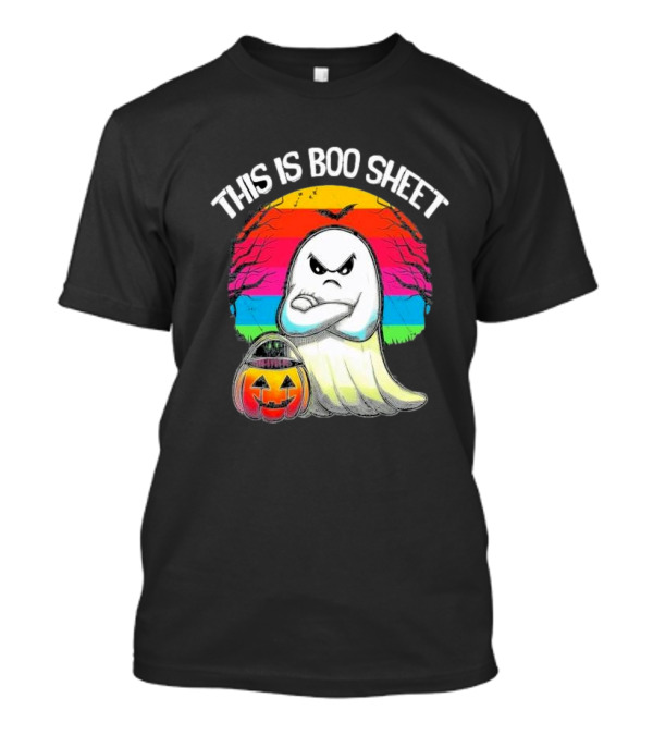 This Is Boo Sheet Angry Ghost Halloween With Jack-o'-Lantern Sunset Sky T-Shirt