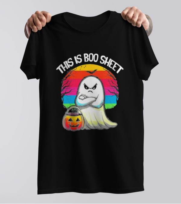 This Is Boo Sheet Angry Ghost Halloween With Jack-o'-Lantern Sunset Sky T-Shirt