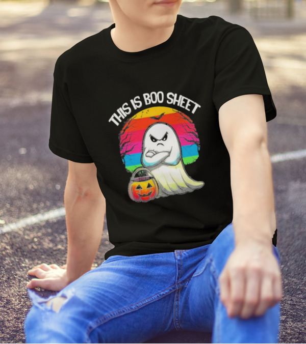 This Is Boo Sheet Angry Ghost Halloween With Jack-o'-Lantern Sunset Sky T-Shirt