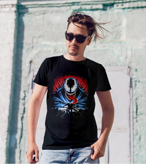 Venom Anti Hero Symbiote Red And Blue Cityscape Iconic T-Shirt