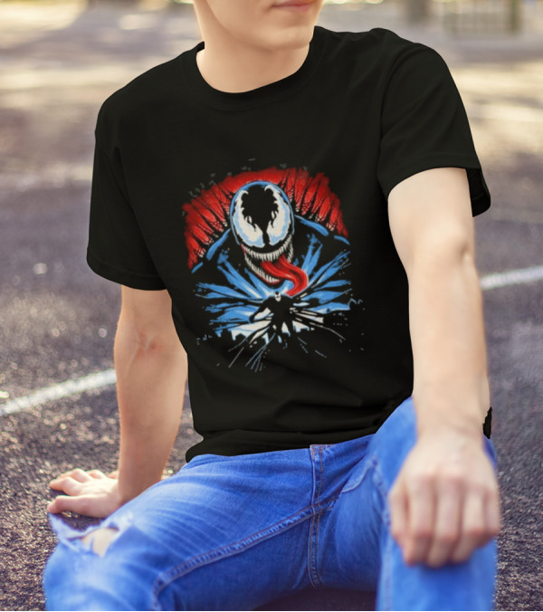 Venom Anti Hero Symbiote Red And Blue Cityscape Iconic T-Shirt