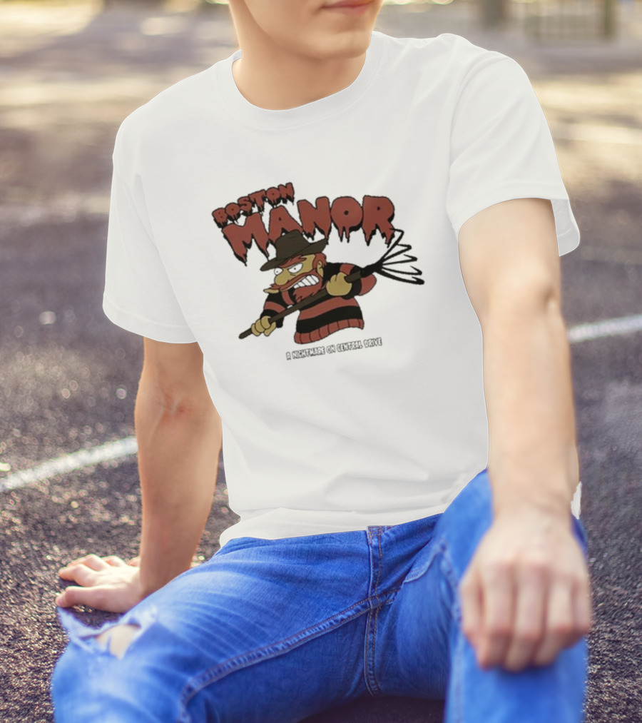 Boston Manor A Nightmare On Central Drive Freddy Krueger Parody Character T-Shirt