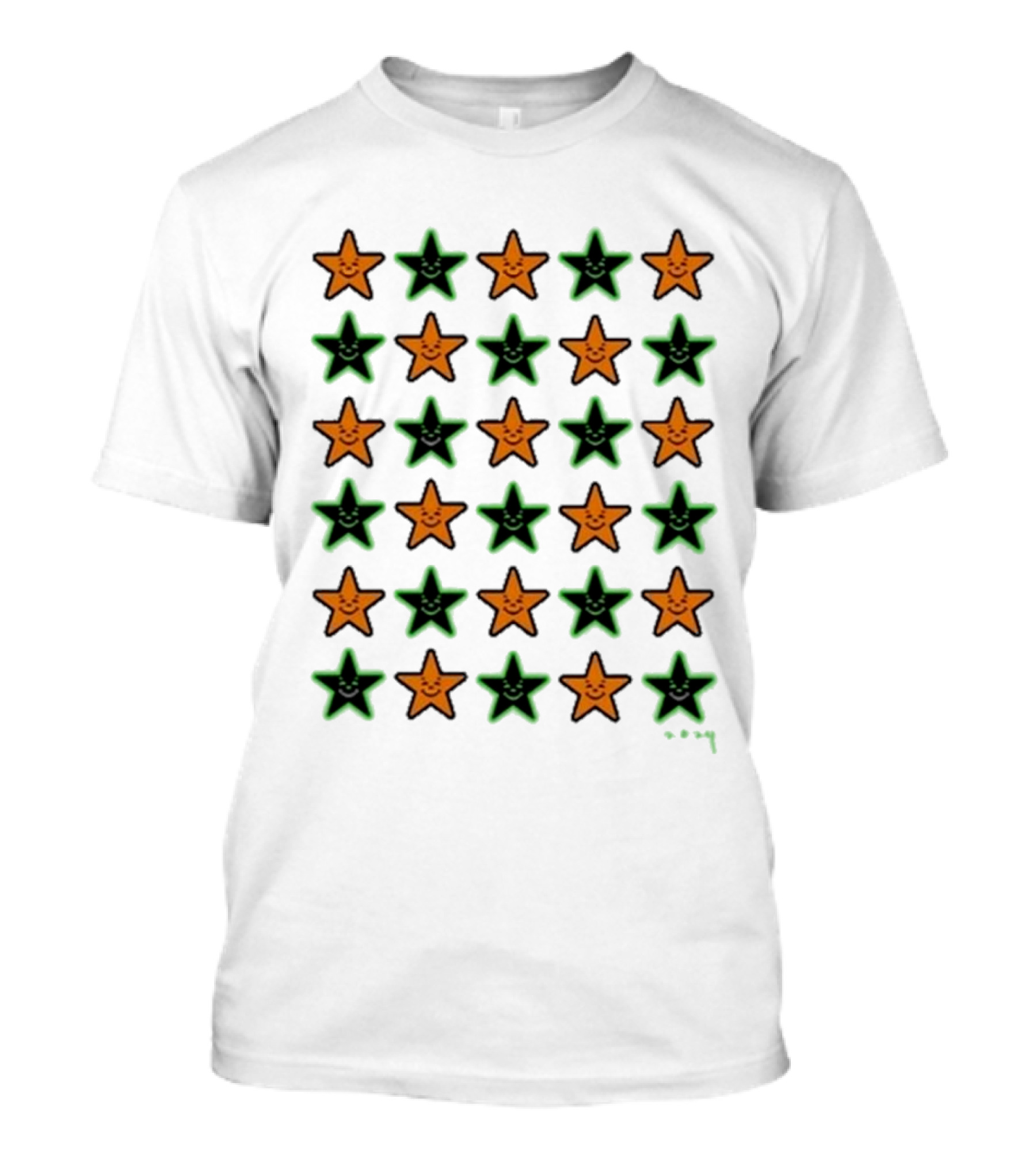 Halloween Star Babbitt Revived Pattern In Orange And Green Stars T-Shirt