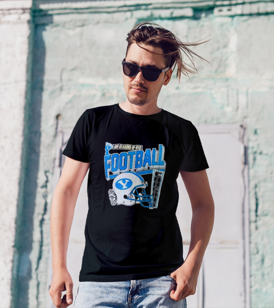 100 Seasons Of BYU Football Cougars Helmet Royal Army Brand T-Shirt