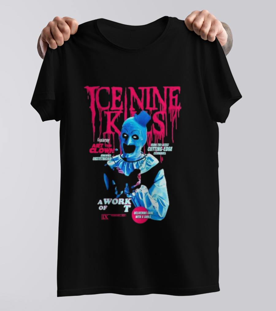 Ice Nine Kills Featuring Art The Clown Cutting Edge A Work Of T IX Delivering Cake With A Smile T-Shirt