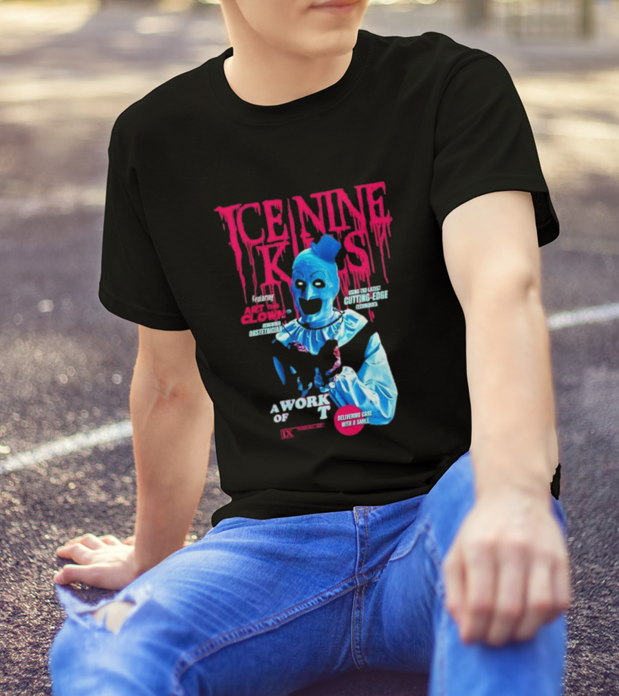 Ice Nine Kills Featuring Art The Clown Cutting Edge A Work Of T IX Delivering Cake With A Smile T-Shirt