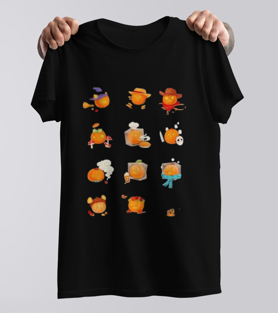 Evan And Katelyn Halloween 2024 Pumpkin Characters With Witch Cowboy Chef Ghost And Ice Cube Themes T-Shirt