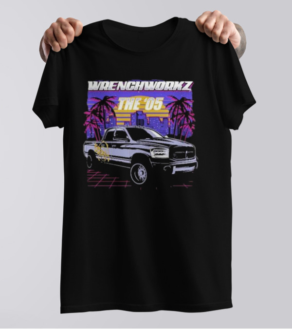 Wrench Workz The 05 Retro Truck With City And Palm Trees T-Shirt