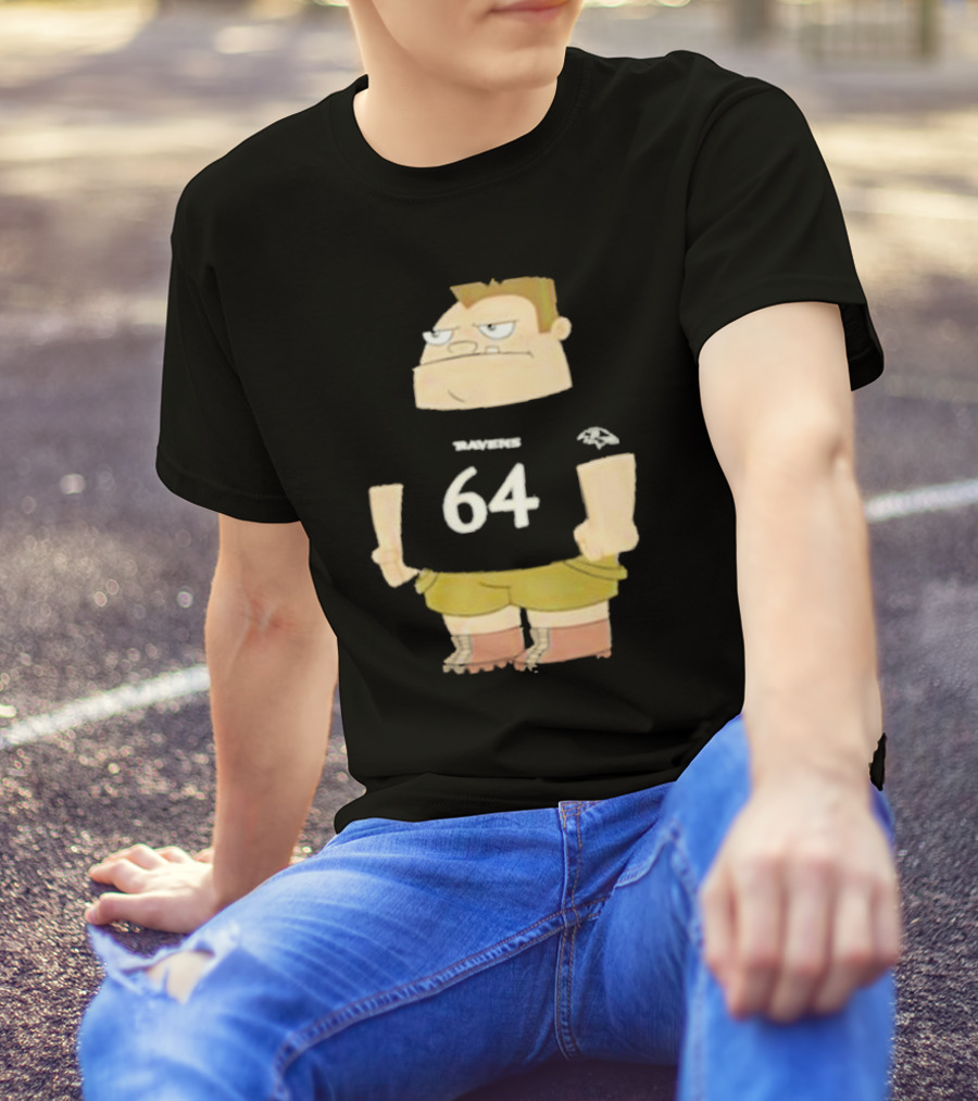 Ravens 64 Cartoon Character Tyler Linderbaum Only Fears God Texas Fears Oklahoma T-Shirt