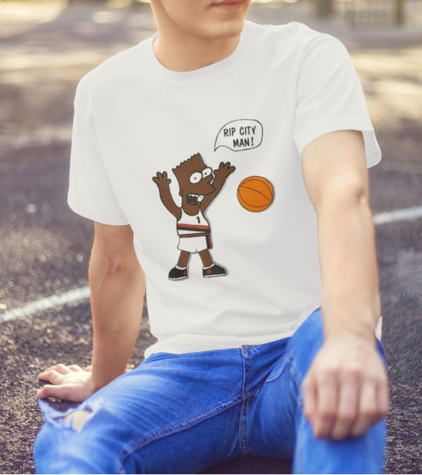 Rip City Man Bart Simpson Basketball Player With Orange Ball T-Shirt