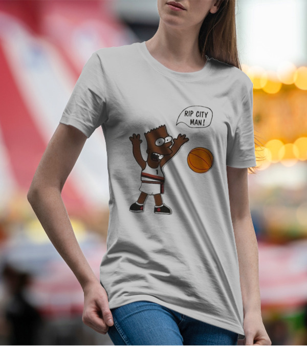 Rip City Man Bart Simpson Basketball Player With Orange Ball T-Shirt