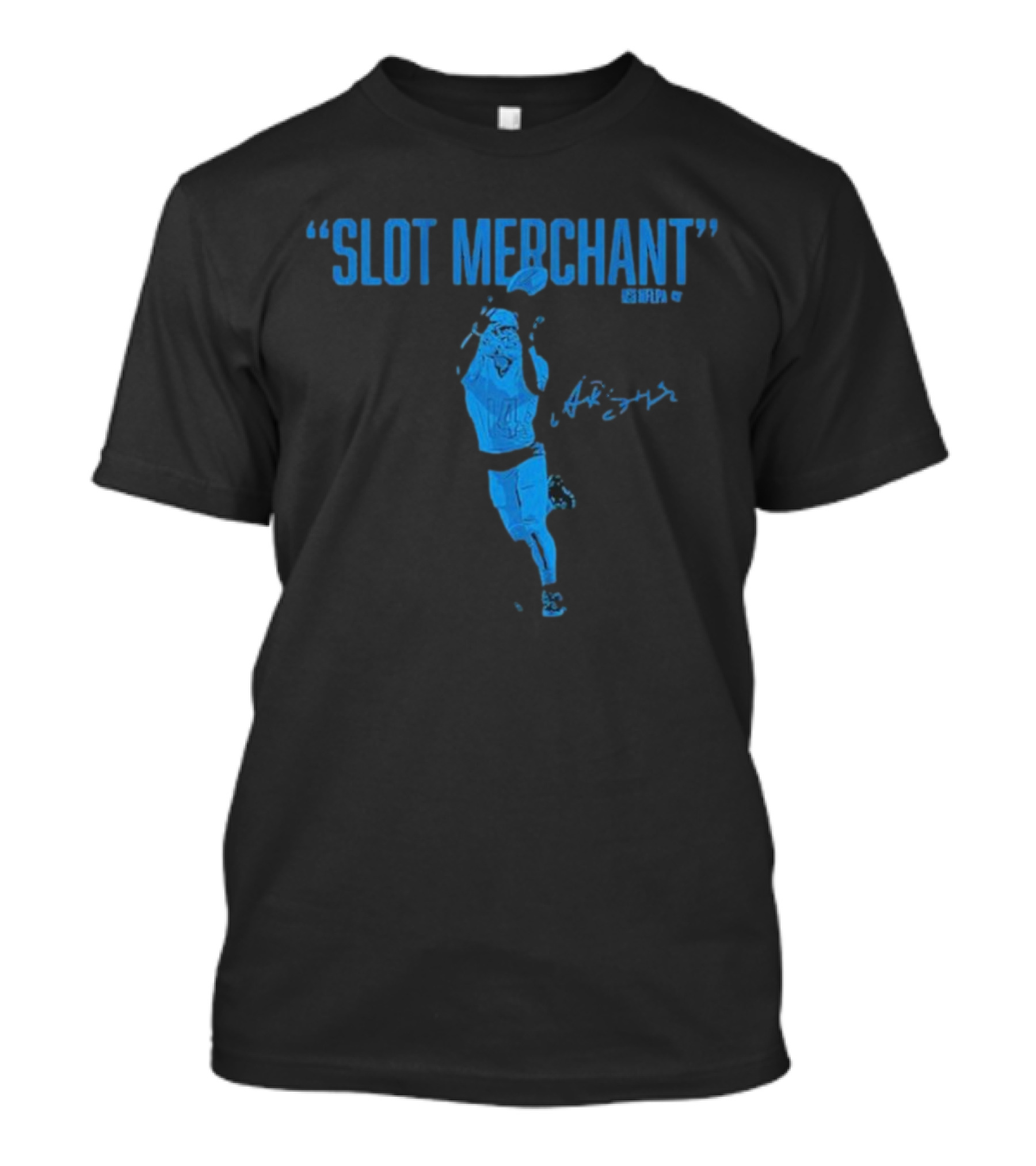 Amon-Ra St. Brown Slot Merchant Catching Football In Blue T-Shirt