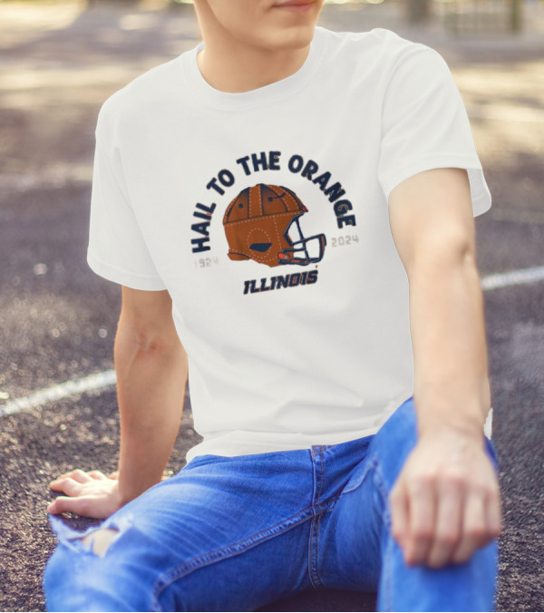 1924-2024 Illinois Football Hail To The Orange Helmet T-Shirt