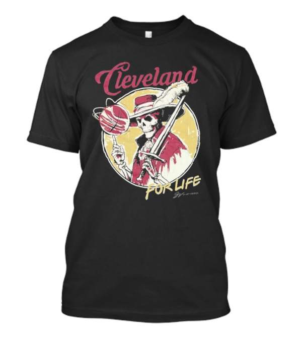 Cleveland Basketball Spinning Skeleton For Life T-Shirt