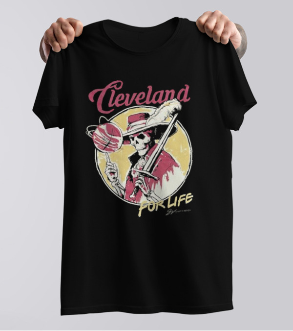 Cleveland Basketball Spinning Skeleton For Life T-Shirt
