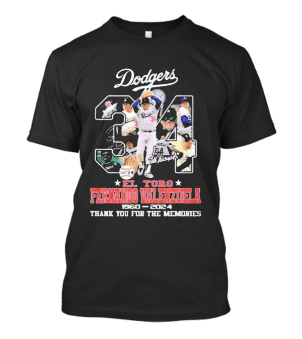 Dodgers 34 El Toro Fernando Valenzuela 1960-2024 Thank You For The Memories T-Shirt