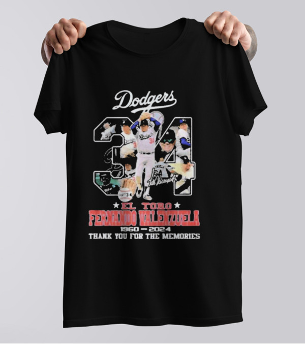 Dodgers 34 El Toro Fernando Valenzuela 1960-2024 Thank You For The Memories T-Shirt