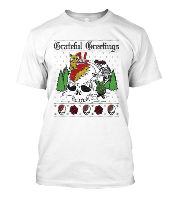 Grateful Dead Holiday 2024 Grateful Greetings Bear Skelly Skull Roses T-Shirt