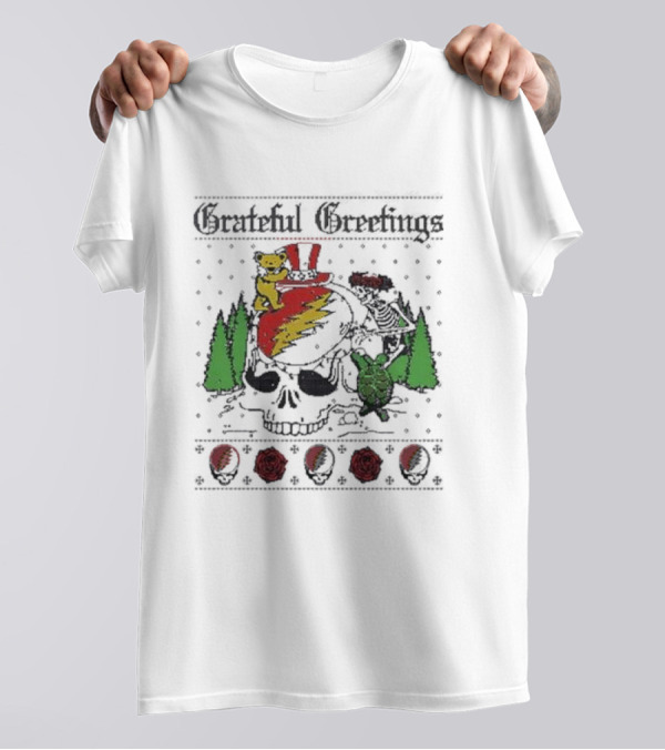 Grateful Dead Holiday 2024 Grateful Greetings Bear Skelly Skull Roses T-Shirt