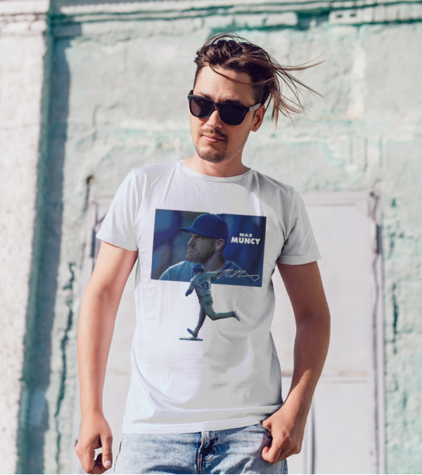 Max Muncy Baseball Figurine And Signature Photo T-Shirt