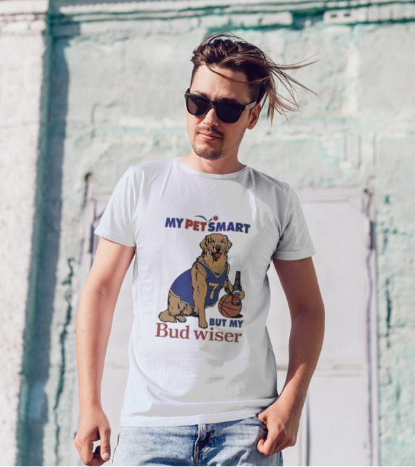 Golden Retriever Basketball Player Drinking Budweiser My Pet Smart But My Bud Wiser T-Shirt