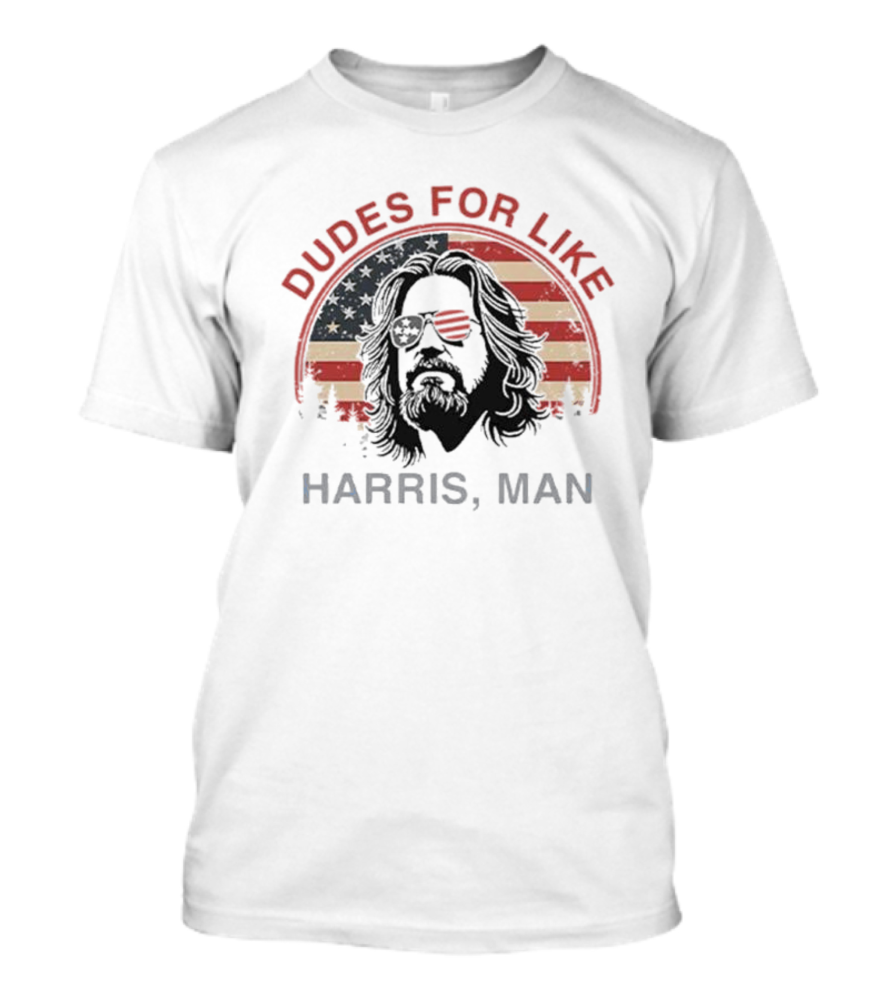 Dudes For Like Harris Man American Flag Sunglasses T-Shirt