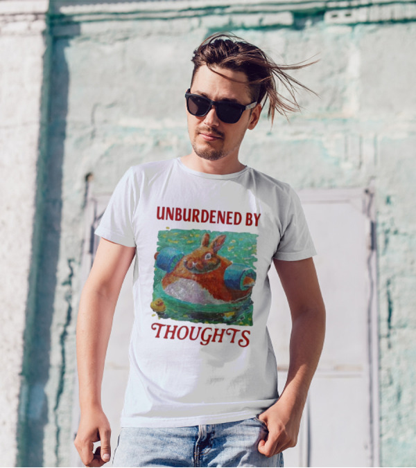 UNBURDENED BY THOUGHTS Rabbit Floating With Tube In Water Scene T-Shirt