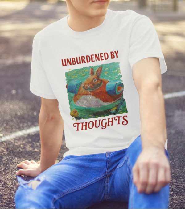 UNBURDENED BY THOUGHTS Rabbit Floating With Tube In Water Scene T-Shirt