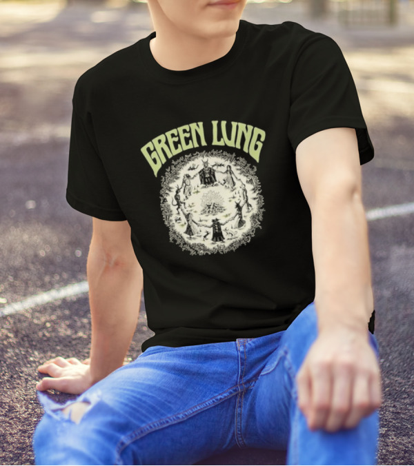 Green Lung Mystic Circle Ritual Scene With Figures And Central Fire T-Shirt