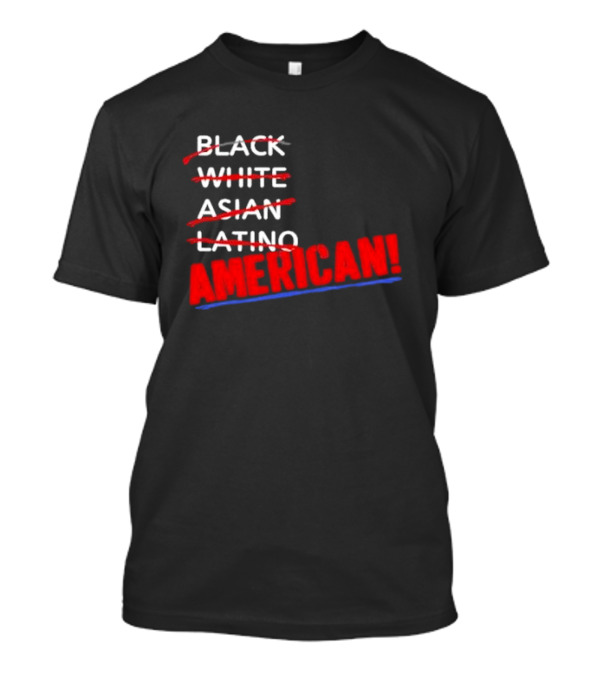 Joy Villa Lifsey Black White Asian Latino Strikethrough American Text T-Shirt