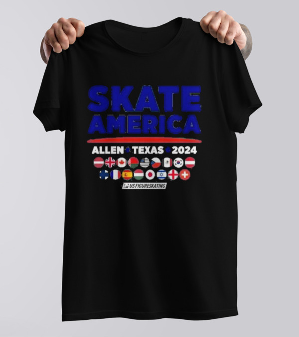 Skate America 2024 Allen Texas US Figure Skating International Flags Display T-Shirt