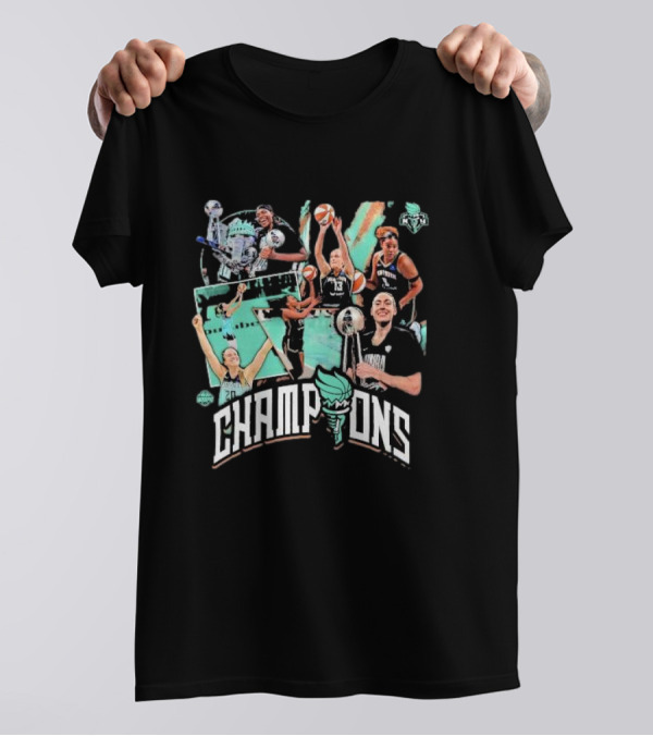 Stadium Essentials Black New York Liberty 2024 WNBA Finals Champions Celebratory Montage T-Shirt