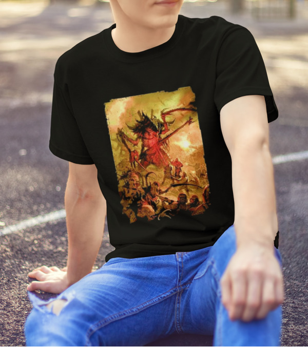 War Zone Octarius Rising Tide Black Tyranid Artwork Battle Scene T-Shirt