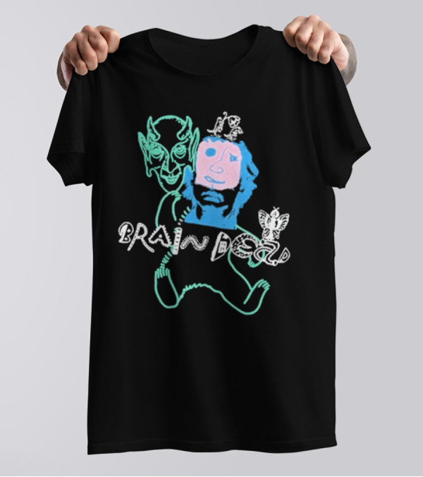 Brain Dead Masks 2024 Neon Character Art With Devil And Owl T-Shirt