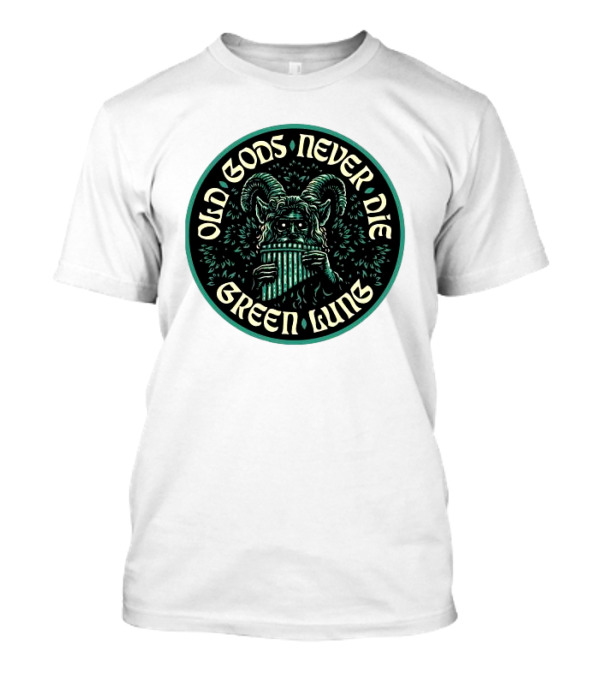Old Gods Never Die Green Lung Goat-Horned Creature With Pan Flute T-Shirt