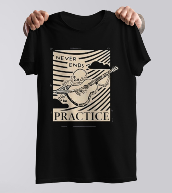 Never Ends Practice Skeleton Guitar Clouds T-Shirt