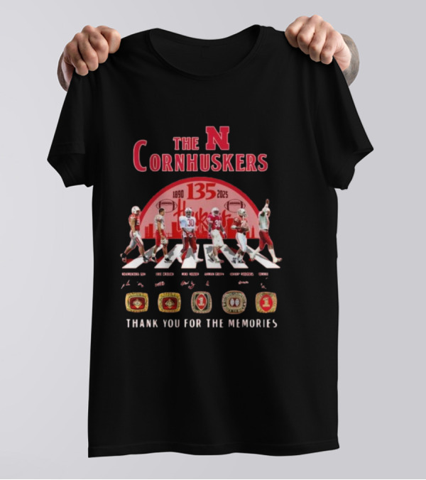 The Nebraska Cornhuskers 135 Years 1890-2025 Thank You For The Memories Champions Abbey Road Players Rings T-Shirt