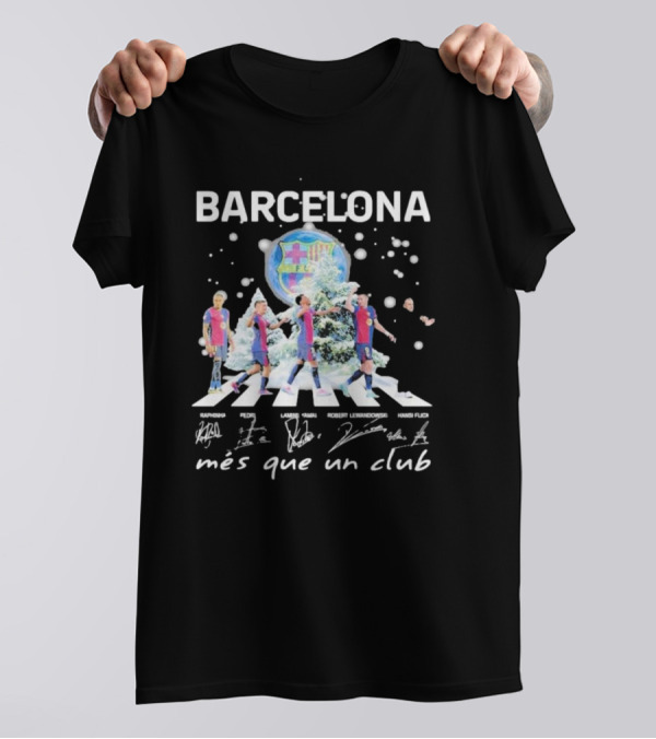 Barcelona FC 2024 Christmas Mes Que Un Club Raphinha Pedri Lamine Yamal Robert Lewandowski Hans Flick T-Shirt