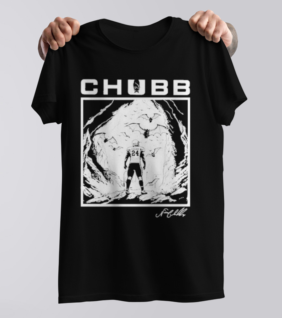 Chubb 24 Cleveland Football Bat Cave Fantasy Scene T-Shirt