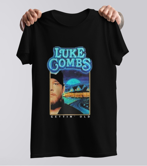 Luke Combs 2024 Tour Gettin' Old Moonlit Cabin Scene T-Shirt