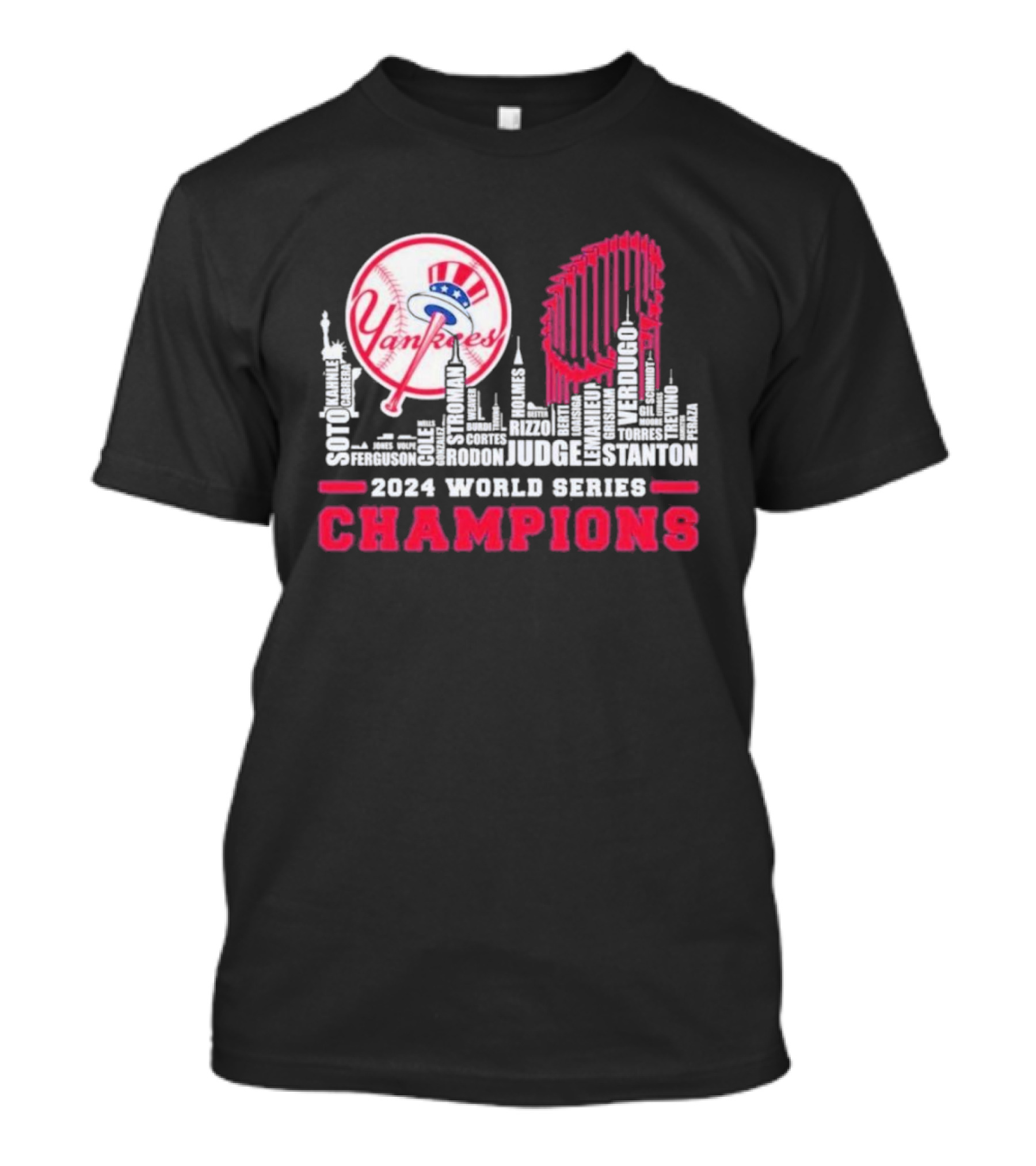 Yankees 2024 World Series Champions Soto Cole Judge Stanton Verdugo Skyline T-Shirt