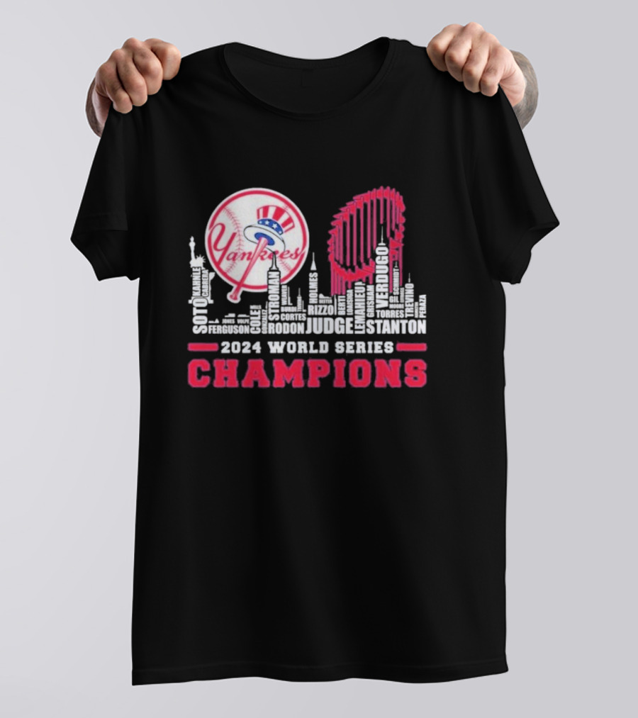 Yankees 2024 World Series Champions Soto Cole Judge Stanton Verdugo Skyline T-Shirt