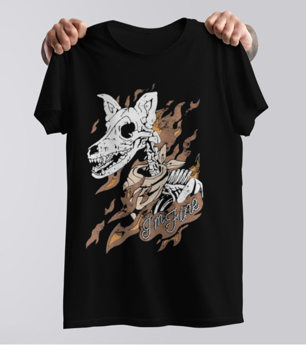 Otto By Kris I’m Fine Skeleton Dog Flames T-Shirt