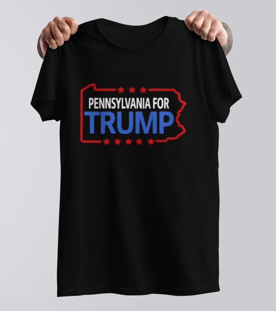 Pennsylvania For Trump 2024 Red Outline Stars T-Shirt