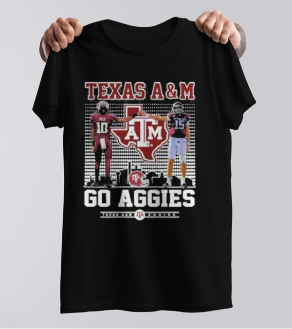 Texas A&M Aggies Football Players 10 And 15 Go Aggies Texas Map T-Shirt