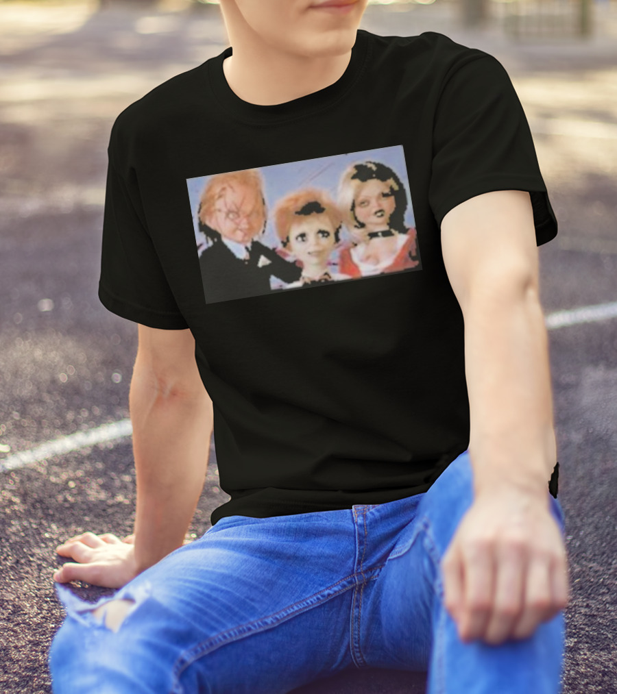 Chucky And Family Horror Characters In Distorted Family T-Shirt