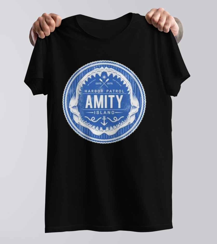 Amity Island Harbor Patrol ESTD 1975 Shark Jaw Anchor Badge T-Shirt