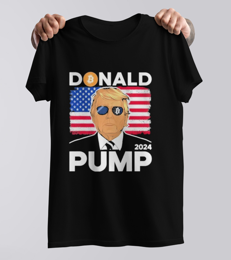 Donald Pump Bitcoin Trump 2024 Crypto American Flag T-Shirt