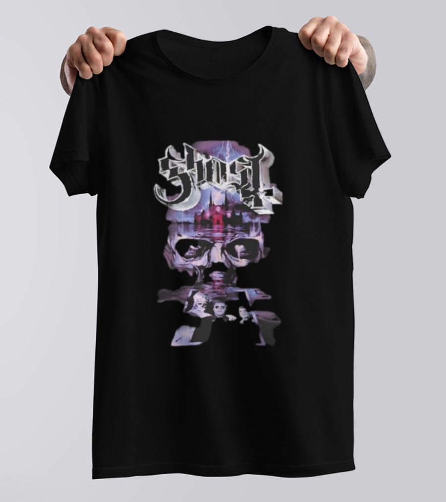 Ghost World Tour 2025 Skull Castle Lightning Purple Band Members T-Shirt
