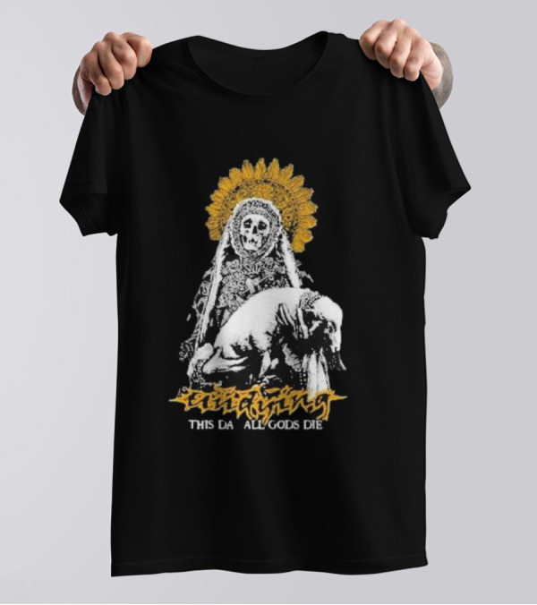 Undying This Day All Gods Die Skeleton Priest With Lamb And Sunflower Halo T-Shirt